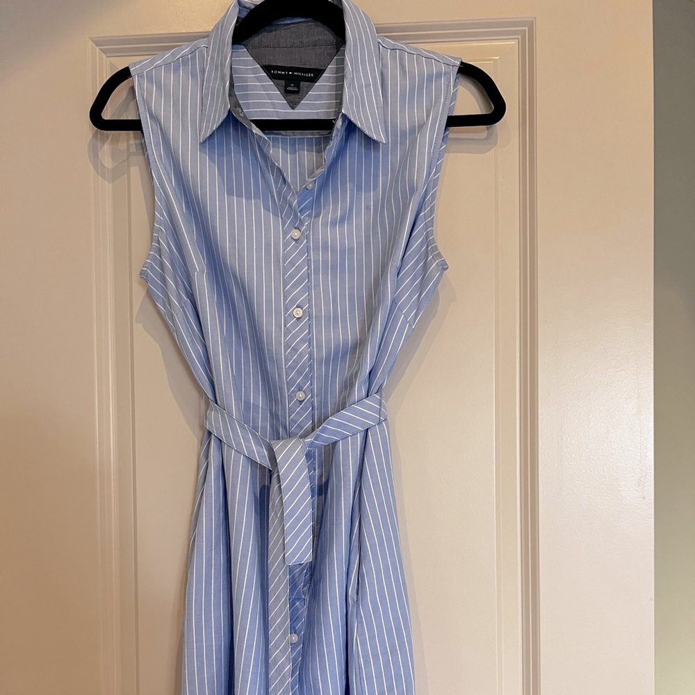 Light blue and white strips day dress